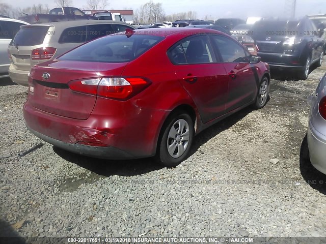 KNAFK4A65G5566003 - 2016 KIA FORTE LX RED photo 4