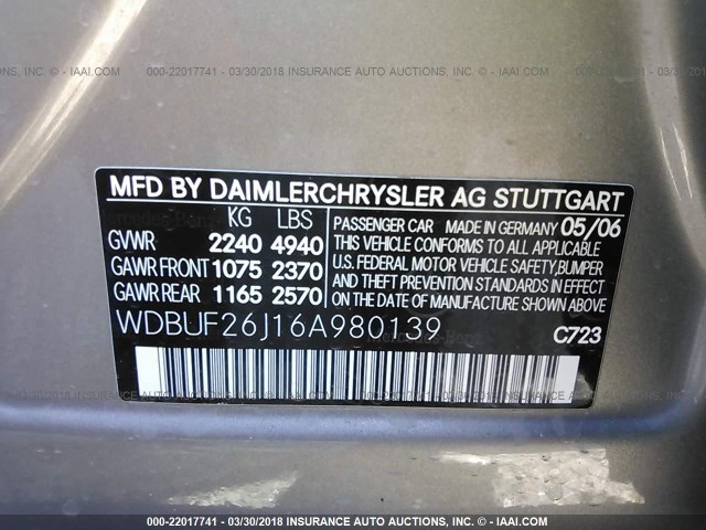 WDBUF26J16A980139 - 2006 MERCEDES-BENZ E 320 CDI GRAY photo 9