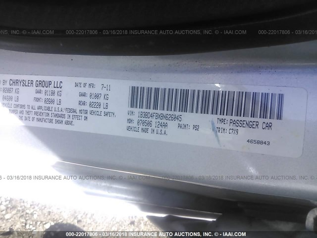 1B3BD4FBXBN626045 - 2011 DODGE AVENGER EXPRESS 银色 照片 9