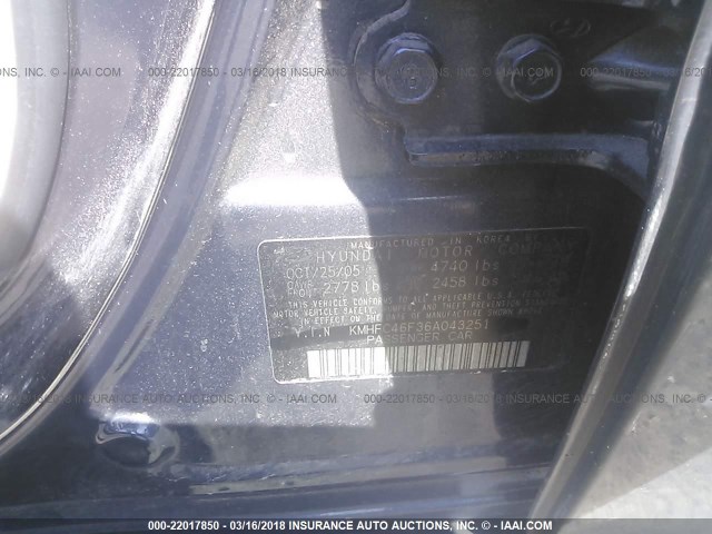 KMHFC46F36A043251 - 2006 HYUNDAI AZERA SE/LIMITED BLUE photo 9