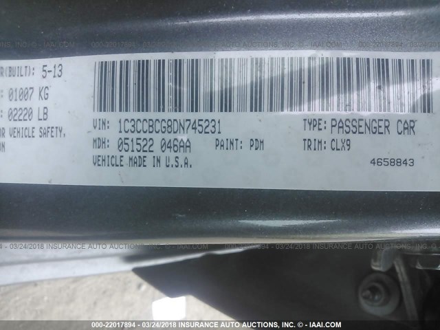 1C3CCBCG8DN745231 - 2013 CHRYSLER 200 LIMITED GRAY photo 9