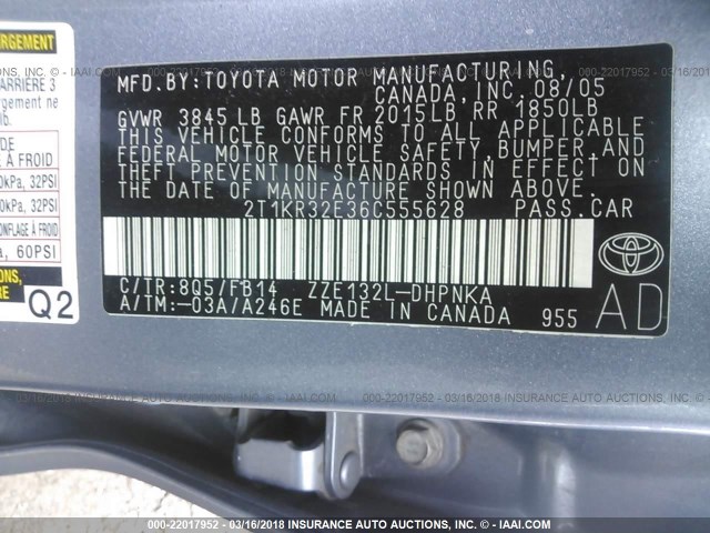 2T1KR32E36C555628 - 2006 TOYOTA COROLLA MATRIX XR BLUE photo 9