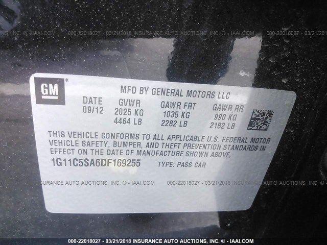 1G11C5SA6DF169255 - 2013 CHEVROLET MALIBU 1LT 黑色 照片 9