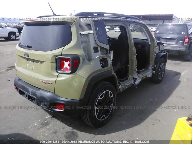 ZACCJBCT8FPB98762 - 2015 JEEP RENEGADE TRAILHAWK GREEN photo 4