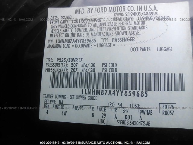 1LNHM87A4YY859685 - 2000 LINCOLN LS 黑色 照片 9