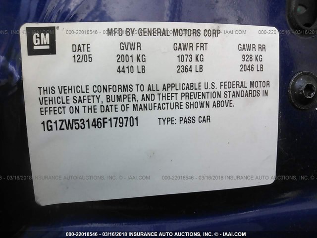 1G1ZW53146F179701 - 2006 CHEVROLET MALIBU SS BLUE photo 9