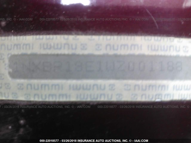 1NXBR18E1WZ001188 - 1998 TOYOTA COROLLA VE/CE/LE 勃艮第红 照片 9