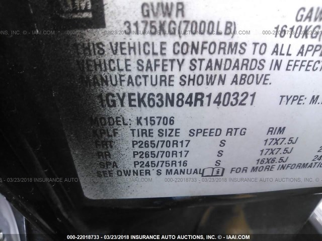 1GYEK63N84R140321 - 2004 CADILLAC ESCALADE LUXURY შავი ფოტო 9