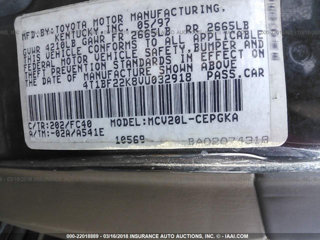 4T1BF22K8VU032918 - 1997 TOYOTA CAMRY CE/LE/XLE WHITE photo 9