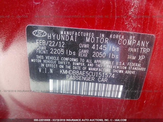 KMHDB8AE5CU151574 - 2012 HYUNDAI ELANTRA TOURING GLS RED photo 9