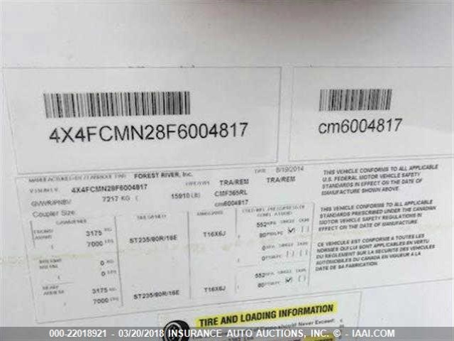 4X4FCMN28F6004817 - 2015 FOREST RIVER COLUMBUS 365RL  白色 照片 10