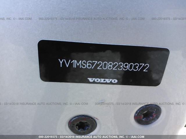 YV1MS672082390372 - 2008 VOLVO S40 T5 SILVER photo 9