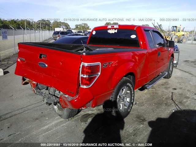 1FTFX1CF4DFB16543 - 2013 FORD F150 SUPER CAB RED photo 4