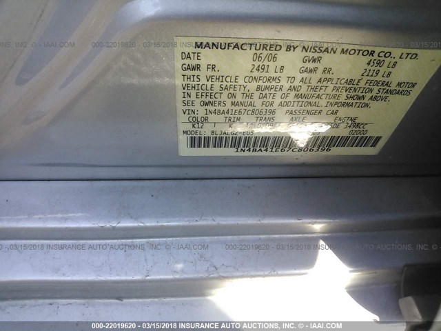 1N4BA41E67C806396 - 2007 NISSAN MAXIMA SE/SL SILVER photo 9