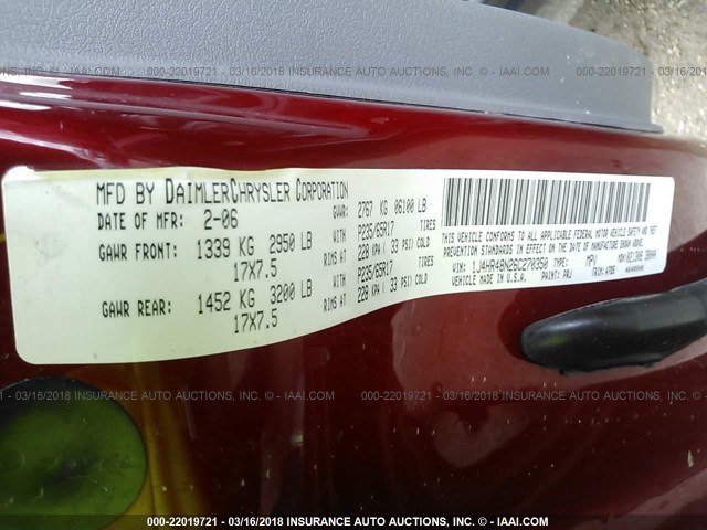 1J4HR48N26C270350 - 2006 JEEP GRAND CHEROKEE LAREDO/COLUMBIA/FREEDOM 栗色 照片 9