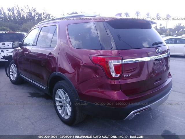 1FM5K7D88HGC51789 - 2017 FORD EXPLORER XLT RED photo 3