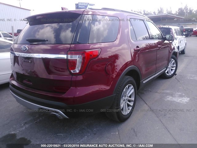 1FM5K7D88HGC51789 - 2017 FORD EXPLORER XLT RED photo 4