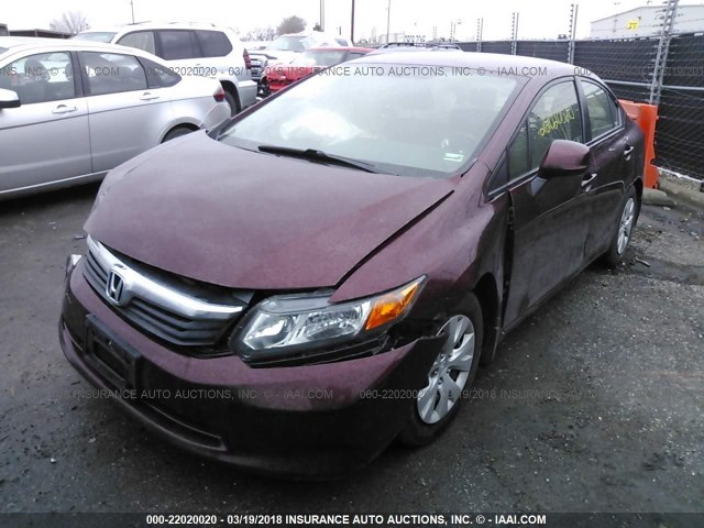 JHMFB2F52CS003606 - 2012 HONDA CIVIC LX BURGUNDY photo 2