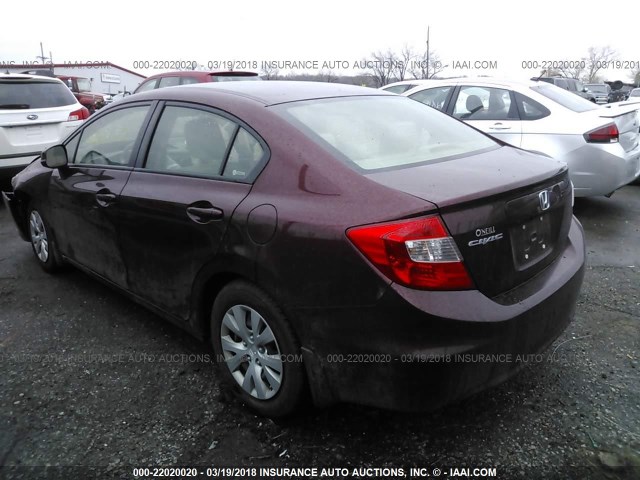 JHMFB2F52CS003606 - 2012 HONDA CIVIC LX BURGUNDY photo 3