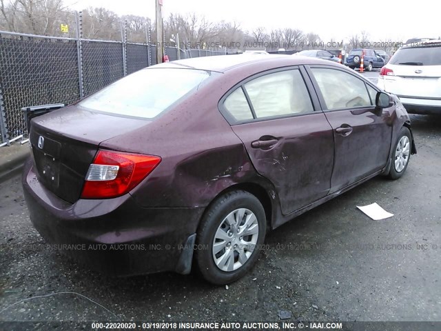 JHMFB2F52CS003606 - 2012 HONDA CIVIC LX BURGUNDY photo 4