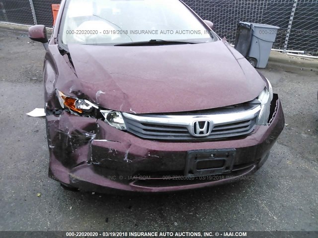 JHMFB2F52CS003606 - 2012 HONDA CIVIC LX BURGUNDY photo 6