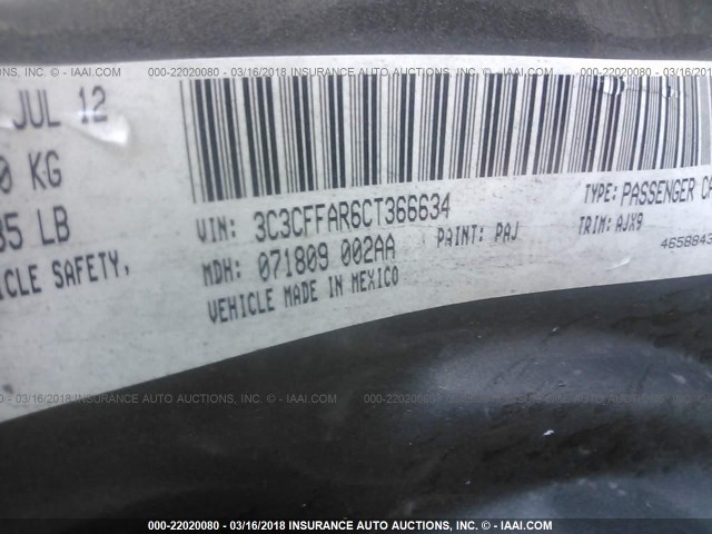 3C3CFFAR6CT366634 - 2012 FIAT 500 POP GRAY photo 9