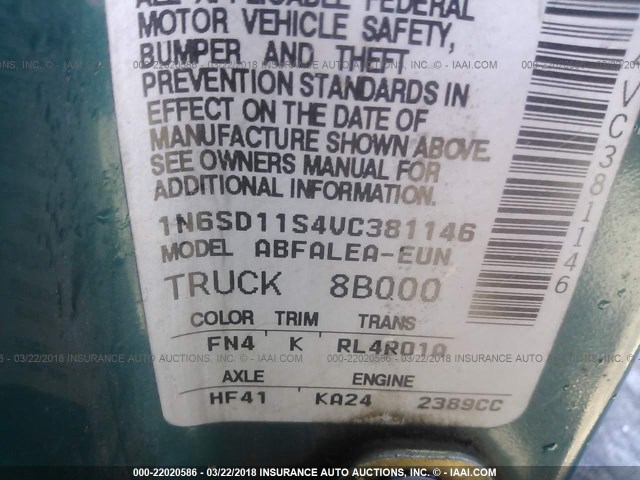 1N6SD11S4VC381146 - 1997 NISSAN TRUCK XE GREEN photo 9