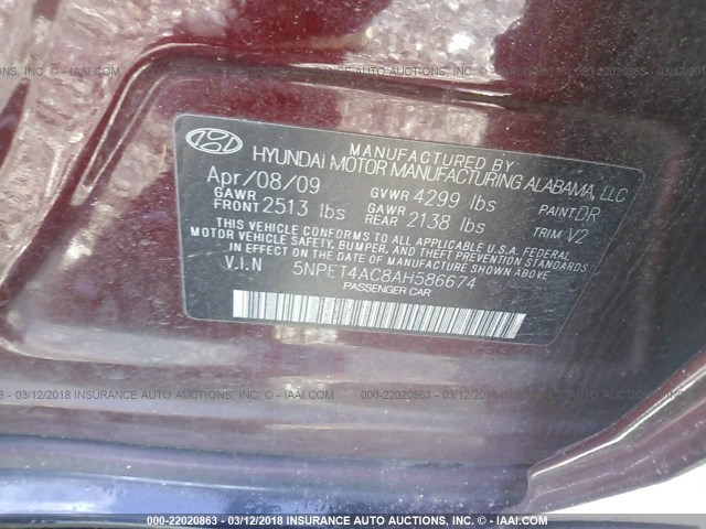 5NPET4AC8AH586674 - 2010 HYUNDAI SONATA GLS BLACK photo 9