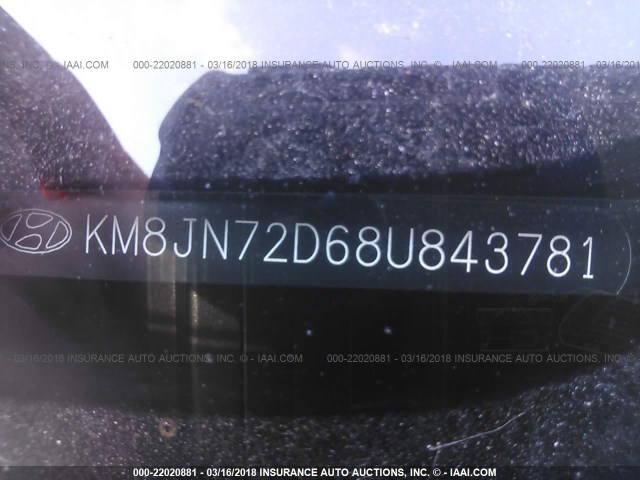KM8JN72D68U843781 - 2008 HYUNDAI TUCSON SE/LIMITED BLACK photo 9