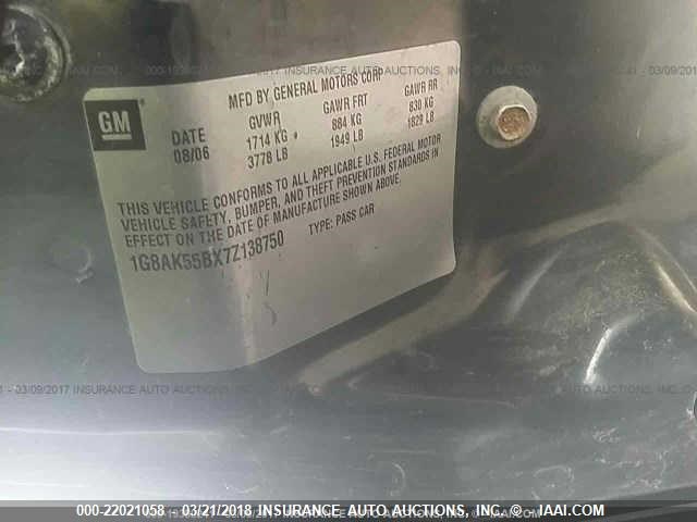 1G8AK55BX7Z138750 - 2007 SATURN ION LEVEL 3 GRAY photo 9