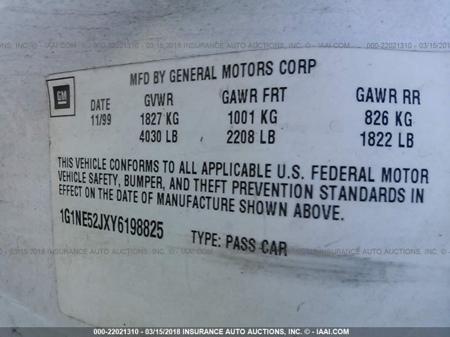 1G1NE52JXY6198825 - 2000 CHEVROLET MALIBU LS თეთრი ფოტო 9