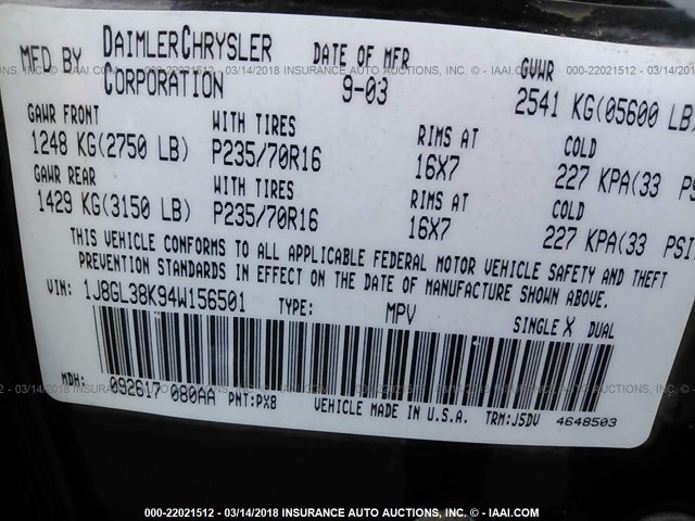 1J8GL38K94W156501 - 2004 JEEP LIBERTY RENEGADE 黑色 照片 9