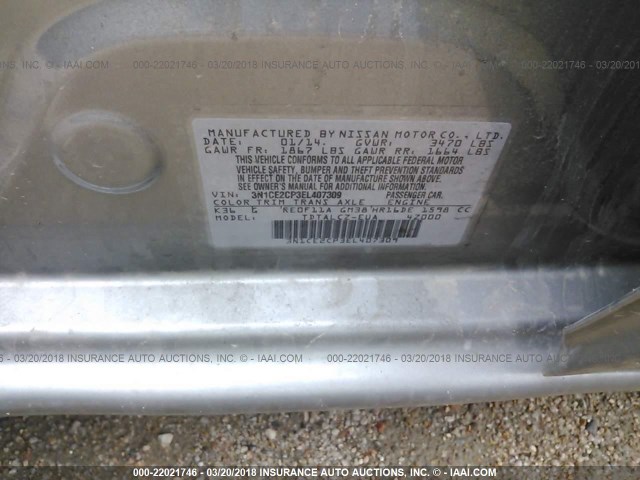 3N1CE2CP3EL407309 - 2014 NISSAN VERSA NOTE S/S PLUS/SV/SL SILVER photo 9