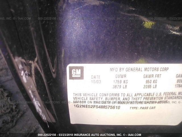 1G2NE52F54M575610 - 2004 PONTIAC GRAND AM SE BLUE photo 9