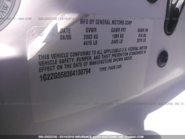 1G2ZG558364130794 - 2006 PONTIAC G6 SE1 WHITE photo 9