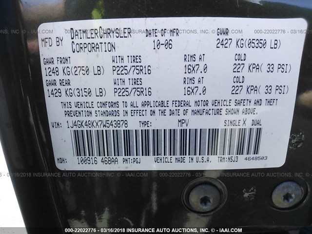 1J4GK48KX7W543878 - 2007 JEEP LIBERTY SPORT Yaşıl foto 9