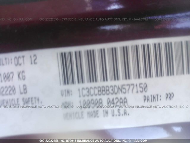 1C3CCBBB3DN577150 - 2013 CHRYSLER 200 TOURING MAROON photo 9