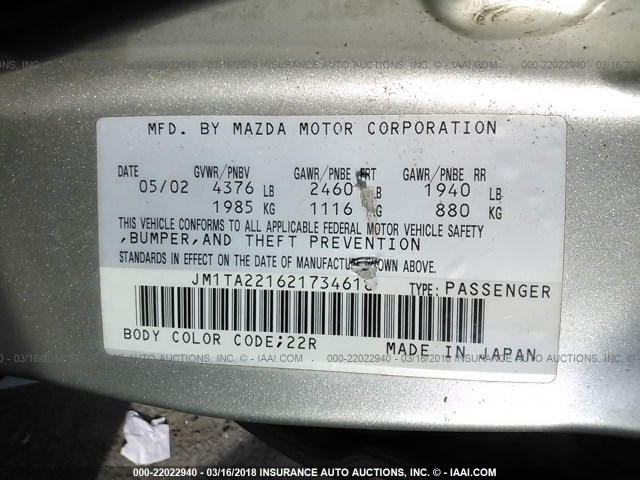 JM1TA221621734618 - 2002 MAZDA MILLENIA SILVER photo 9