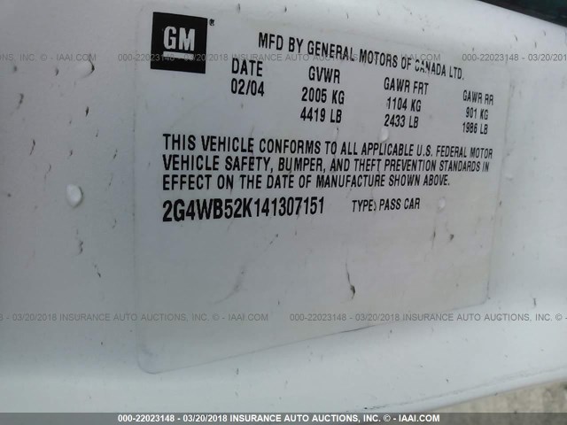 2G4WB52K141307151 - 2004 BUICK REGAL LS 白色 照片 9