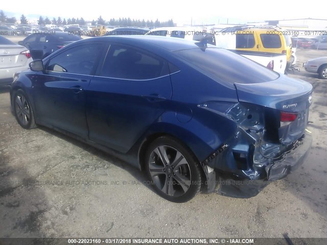 KMHDH4AH7EU077854 - 2014 HYUNDAI ELANTRA SE/SPORT/LIMITED BLUE photo 3