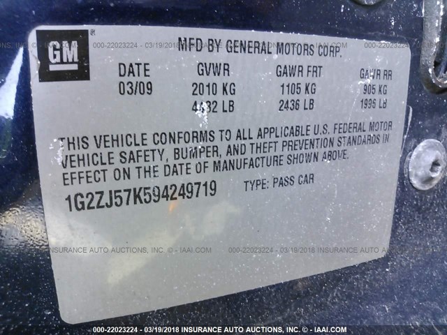 1G2ZJ57K594249719 - 2009 PONTIAC G6 Dark Blue photo 9