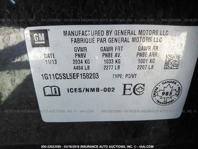 1G11C5SL5EF158203 - 2014 CHEVROLET MALIBU 1LT 黑色 照片 9