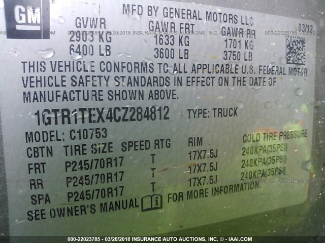 1GTR1TEX4CZ284812 - 2012 GMC SIERRA C1500 Pewter photo 9