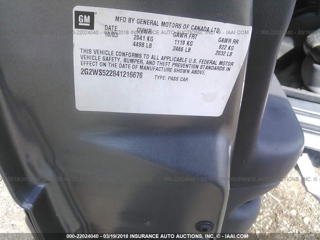 2G2WS522841216676 - 2004 PONTIAC GRAND PRIX GT2 ნაცრისფერი ფოტო 9