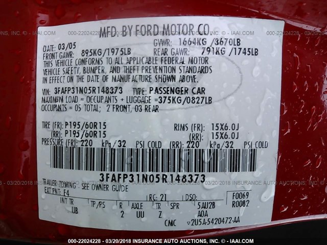 3FAFP31N05R148373 - 2005 FORD FOCUS ZX3 RED photo 9