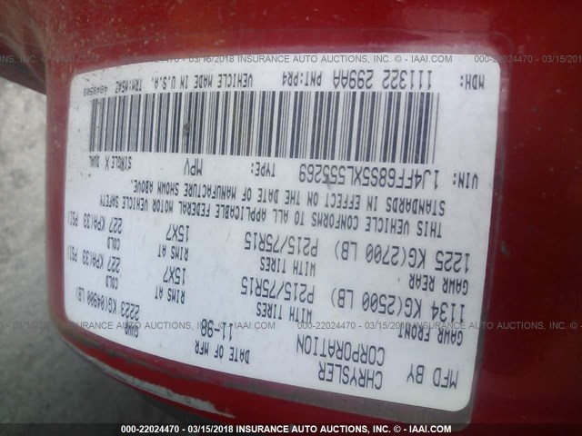 1J4FF68S5XL555269 - 1999 JEEP CHEROKEE SPORT/CLASSIC წითელი ფოტო 9