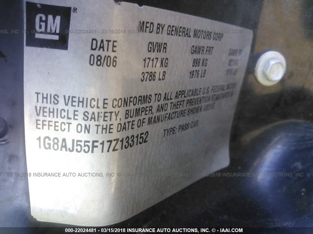 1G8AJ55F17Z133152 - 2007 SATURN ION LEVEL 2 Qızıl foto 9