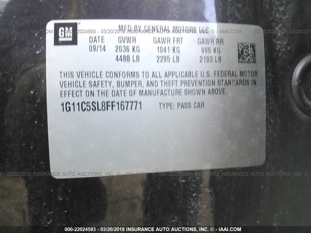 1G11C5SL8FF167771 - 2015 CHEVROLET MALIBU 1LT 灰色 照片 9