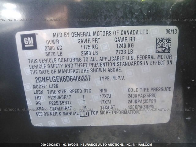 2GNFLGEK6D6409337 - 2013 CHEVROLET EQUINOX LTZ GRAY photo 9