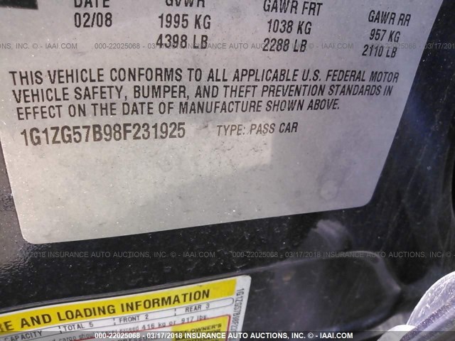 1G1ZG57B98F231925 - 2008 CHEVROLET MALIBU LS მუქი ლურჯი ფოტო 9